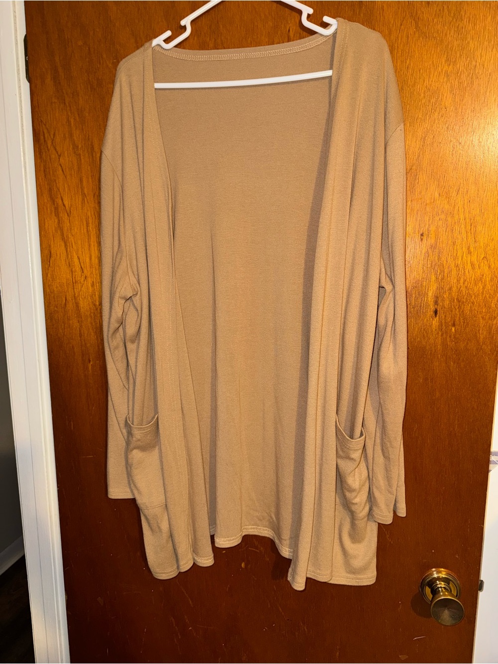 Lightweight Open-Front Cardigan Sweater in Tan